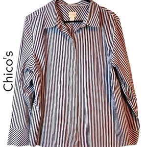 WOMENS CHICO'S Button Gold Metallic Purple White Career Shirt Sz 3 L 16